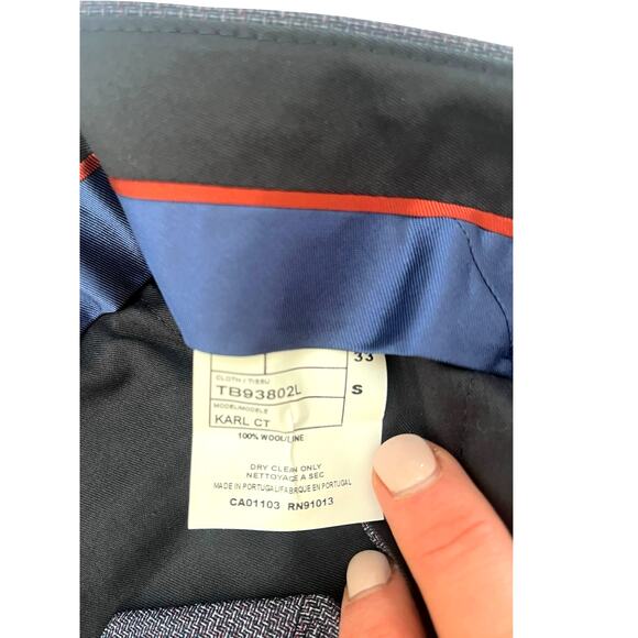 Ted Baker Karl Slim Fit 100% Wool Dress Pants, Micro Plaid Blue | 33 Short Unhem - Picture 11 of 14